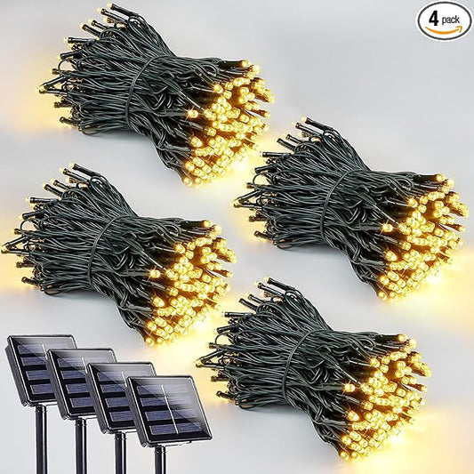 EEW 4-Pack Solar String Lights Outdoor, 400 LED 132FT Solar Christmas Lights with 8 Lighting Modes, Waterproof Green Wire Solar Tree Lights for OutsideXmas Wedding Party Garden Decoration (Warm White)