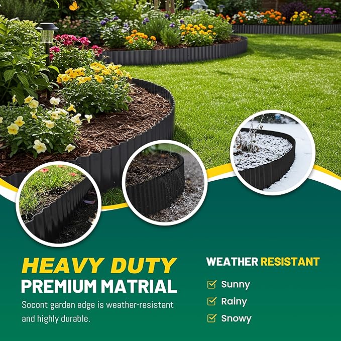 Corrugated Metal Garden Edging, 6"×40Ft Durable Landscape Border for Garden, Lawn, Flower Beds and Paver Edging (Black)
