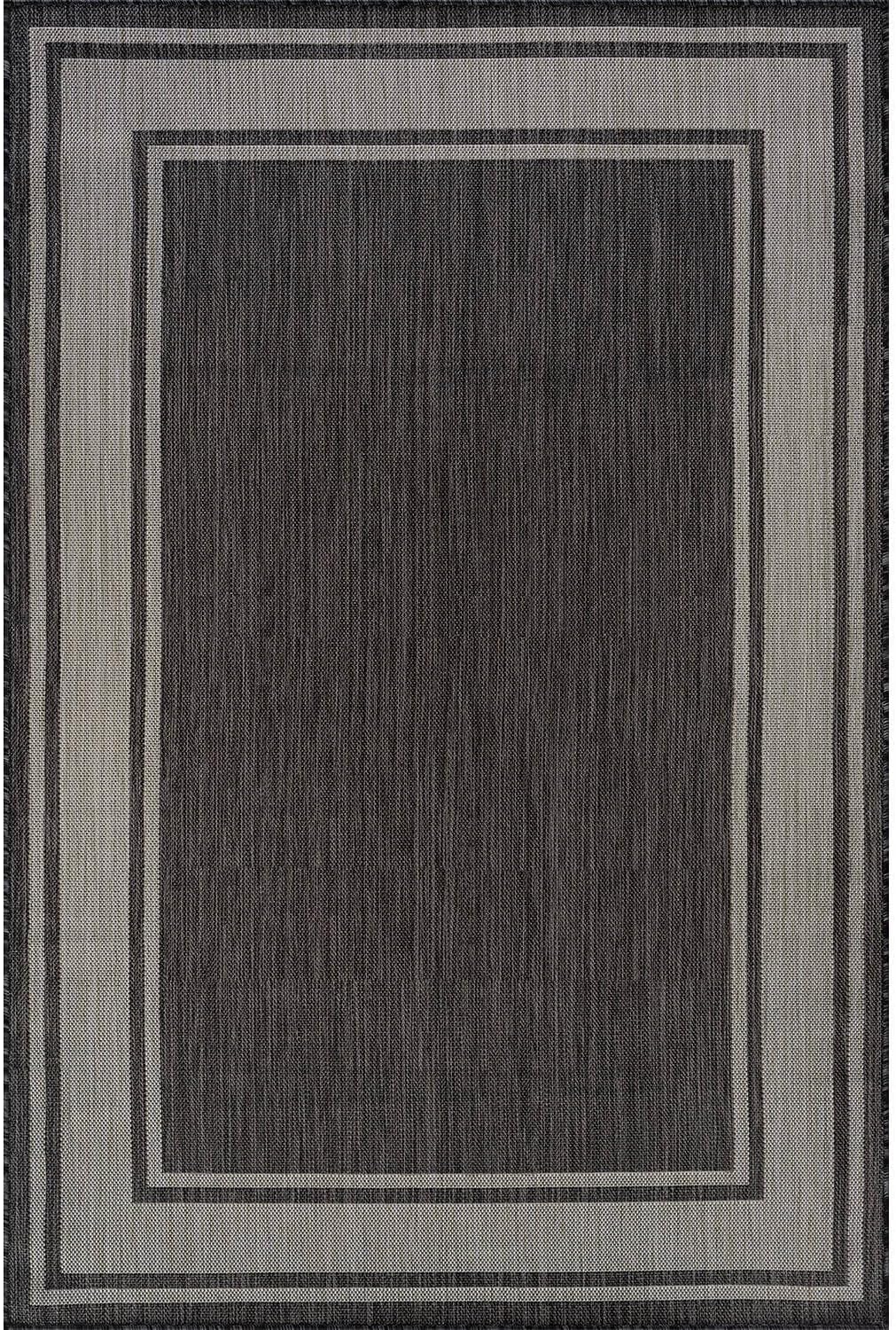 Beverly Rug Large Outdoor Rug 9x12 Modern Bordered Area Rugs for Indoor and Outdoor Patio Deck Porch Garden Waterproof Weather Sun Resistant Washable Outside Carpet (9 x 12 Dark Gray)