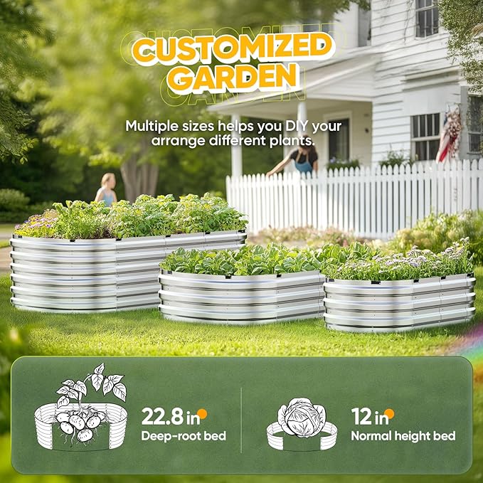 KING BIRD Raised Garden Bed Kit 2025 Upgraded Quick-Setup Galvanized Planter Garden Box Outdoor for Gardening, Vegetables, Flowers, 74x36x12 in, Silver 2PCS