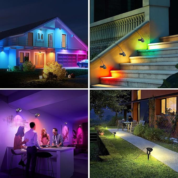 1500LM LED High Brightness Outdoor Landscape Lighting 15W RGBCW Color Changing Landscape Lights Remote Control Spot-Lights with Plug in IP66 Waterproof Flood Light for Garden - 2 Pack