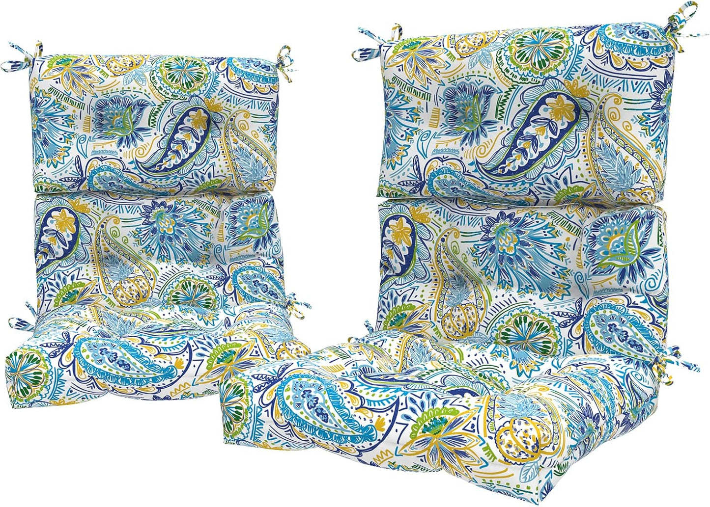 LVTXIII 2 Pack Outdoor/Indoor High Back Chair Cushions, Deep Seat Patio Seat and Back Cushion Set, Stuffed High Rebound Foam Rocking Chair Cushions, 44”x22”x4”, Paisley Blue