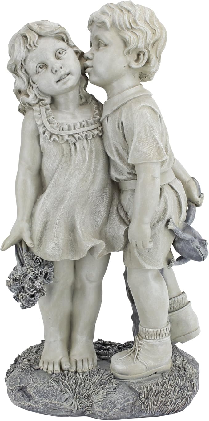 Young Sweethearts: Kissing Children Garden Statue