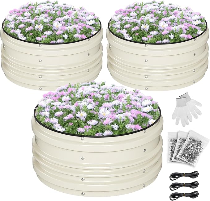 WORKPRO 3Pcs 2x2x1ft Galvanized Raised Garden Bed Set, Rust & Corrosion Protection, Easy Assembly, Safe Edge, Ideal for Vegetables & Flowers, White