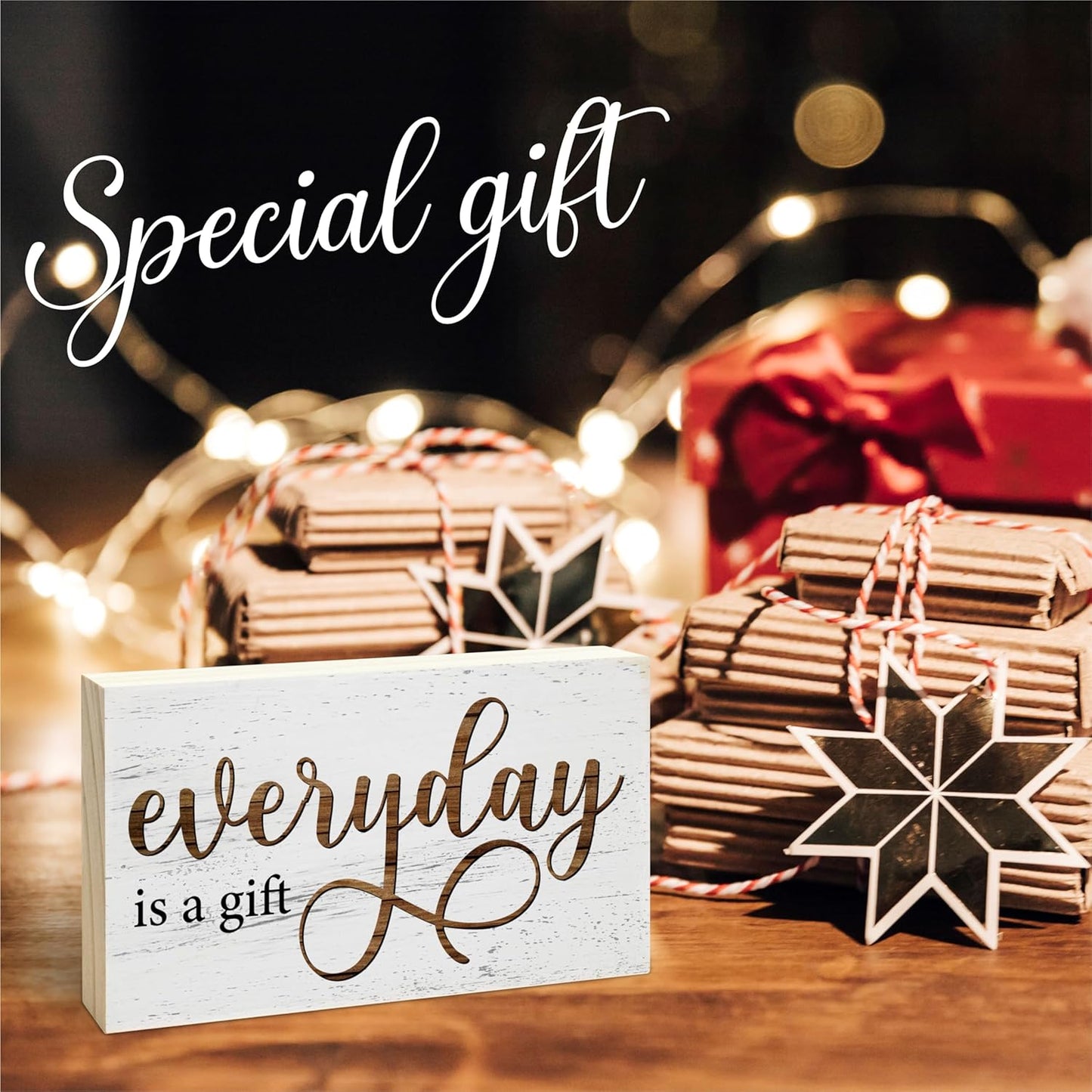 Rustic Wooden Block Sign - Everyday Is A Gift - 5"X3" Postive Pine Wood Plaque, Home & Garden Decor, Housewarming Gift For Friends, Desk & Tabletop, Shelf Accessories - A14