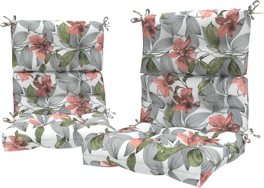 LVTXIII Outdoor Seat/Back Chair Cushion Patio Tufted High Back Cushion, Seasonal Replacement Rocking Chair Cushion with Ties (22” W x 20D”, Set of 2, Clemens Noir Pink)