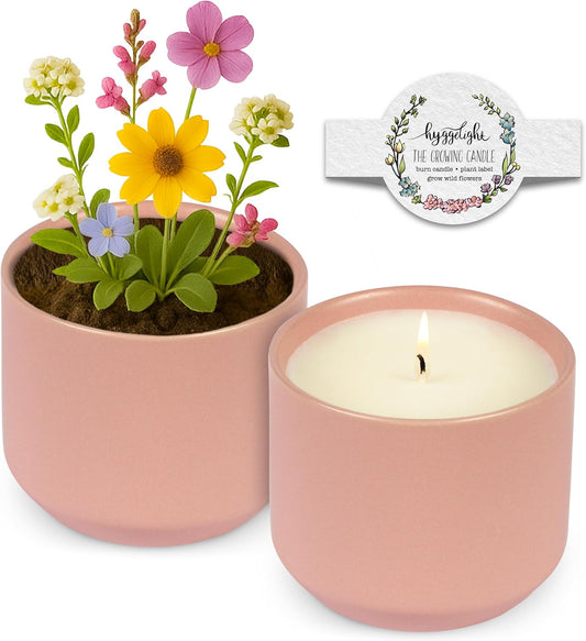The Growing Candle, Wild Flower Scented, 8oz Ceramic Pot, Single Wick Aromatherapy Candles, 100% Soy for Women and Men, Adelyn