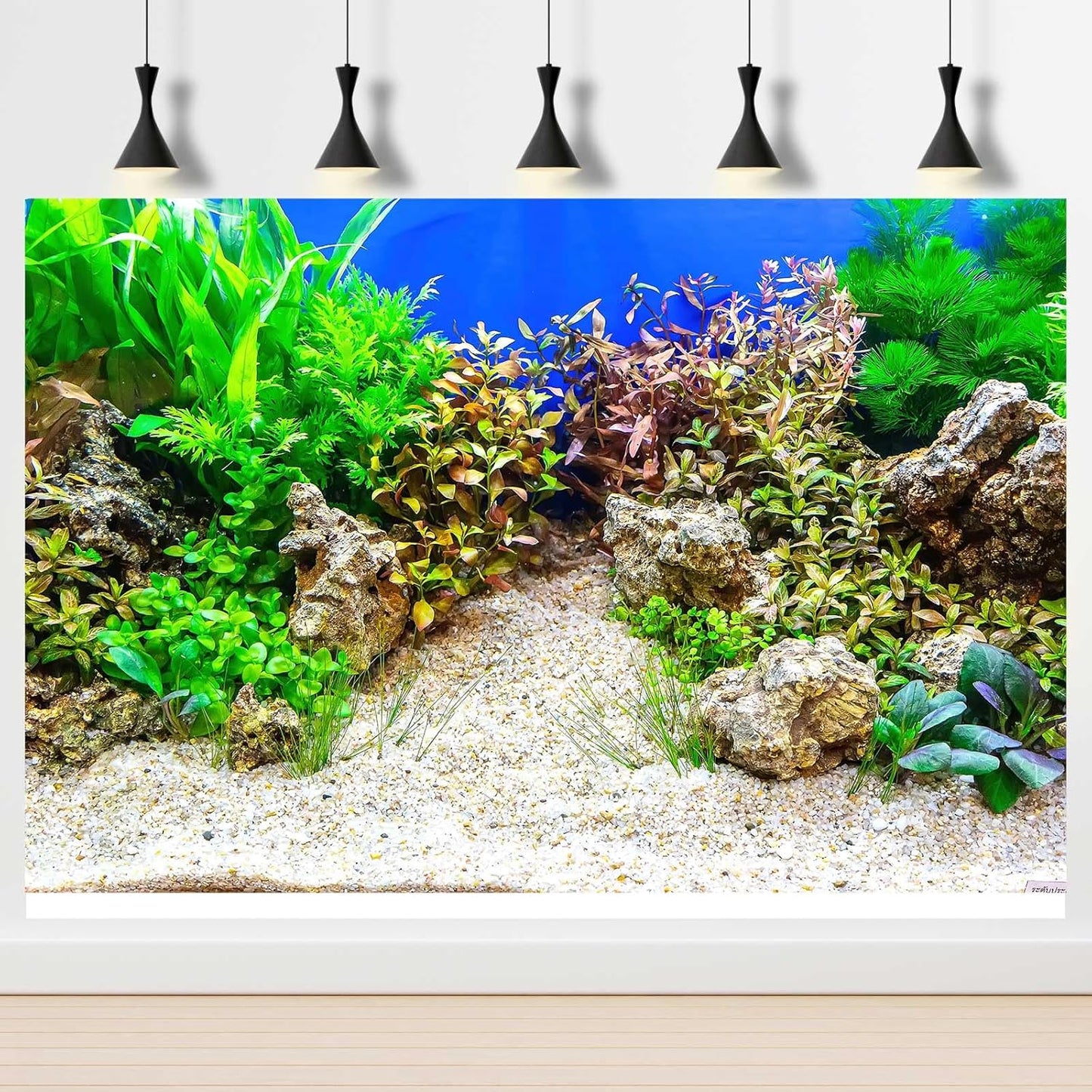 Aquarium Background Underwater Grass Leaves with Pebble Aquarium Backdrop Vivid and Fresh Green Aquatic Plant Stone River Bed and Lake Fish Tank Background Decor Vinyl 24x16in