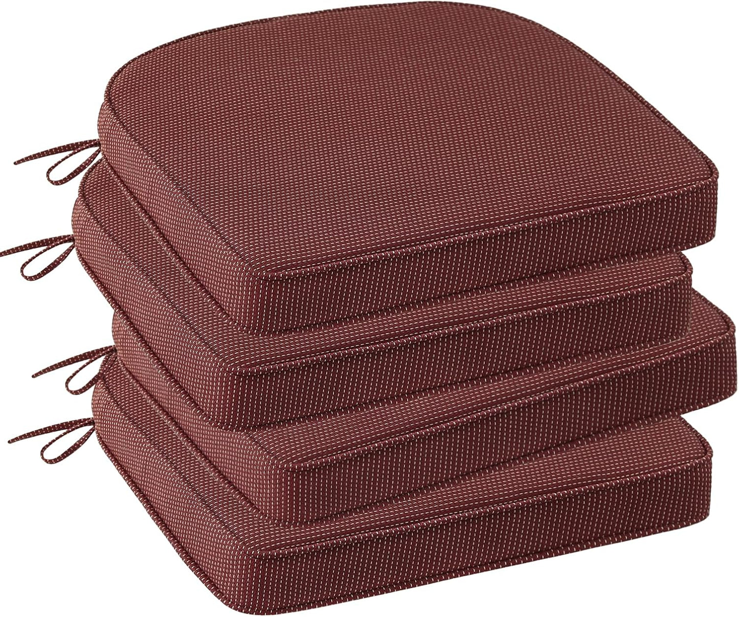 Outdoor Round Corner Seat Cushion, 17"x16"x2", Set of 4, Non Slip Seat Cushion Pads with Removable Cover for Patio Furniture, Garden Yard Lawn, Tan Dotted Red Base