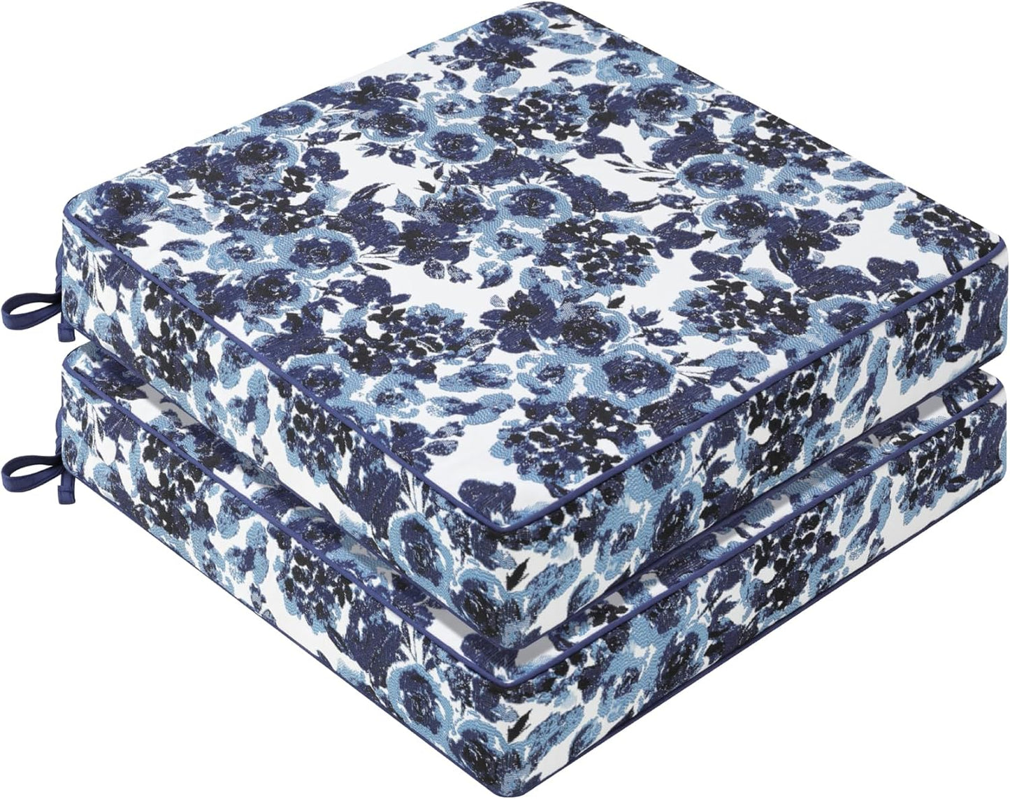 Favoyard Outdoor Chair Cushion 24 x 24 x 4 In Waterproof Pattern Fade Resistant Cushions for Patio Furniture with Removable Cover Attach Straps 28D Foam Insert Cushions Pads for Seat Sofa Couch 2 Pack