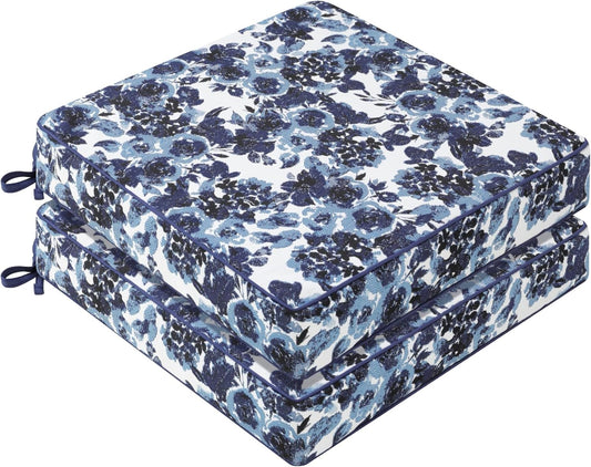 Favoyard Outdoor Chair Cushion 24 x 24 x 4 In Waterproof Pattern Fade Resistant Cushions for Patio Furniture with Removable Cover Attach Straps 28D Foam Insert Cushions Pads for Seat Sofa Couch 2 Pack