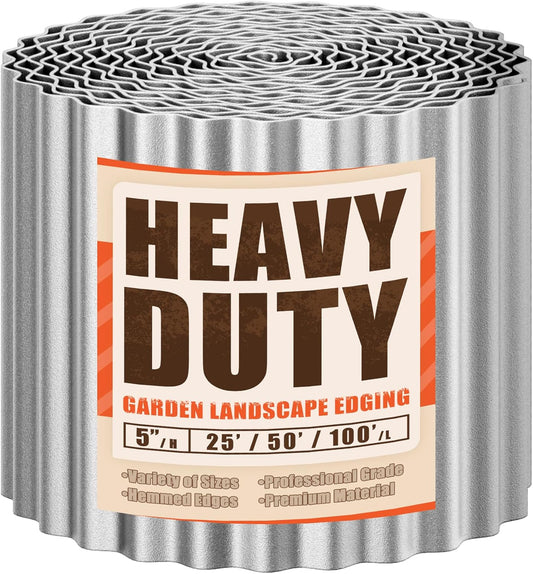 Corrugated Metal Garden Edging, 5''×50Ft Steel Landscape Edging Border, Flower Bed Edging Borders, Metal Lawn Edging for Landscaping, Garden, Pathway, Lawn, Flower Bed, Garden Fence (Silver)