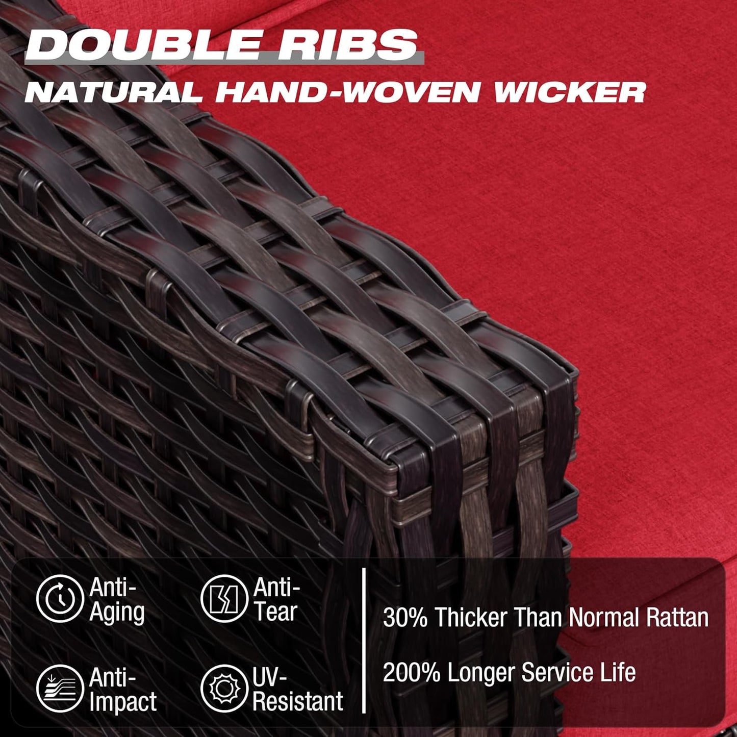 Joyside Wicker Patio Furniture Sets, 8 Pieces Upgraded Large Size Outdoor Furniture with Swivel Rocking Patio Chairs, Patio Dining Chair, 3-Seat Sofa, Outdoor Ottoman, Thick Cushions, Wide Armrest