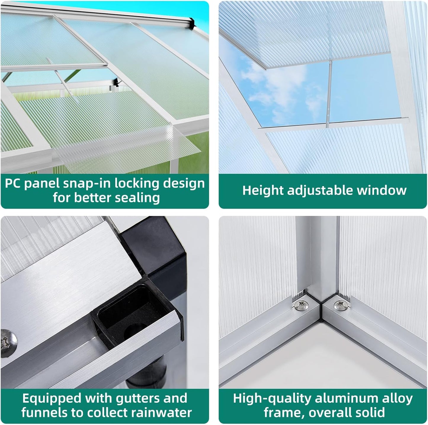 8x12 FT Greenhouse for Outdoors, Large Aluminum Greenhouses with Roof Vent and Quick Setup Structure, Greenhouse Heavy Duty with PC Panels, Walk-in Green Houses for Winter Garden,Backyard,Patio,Lawn