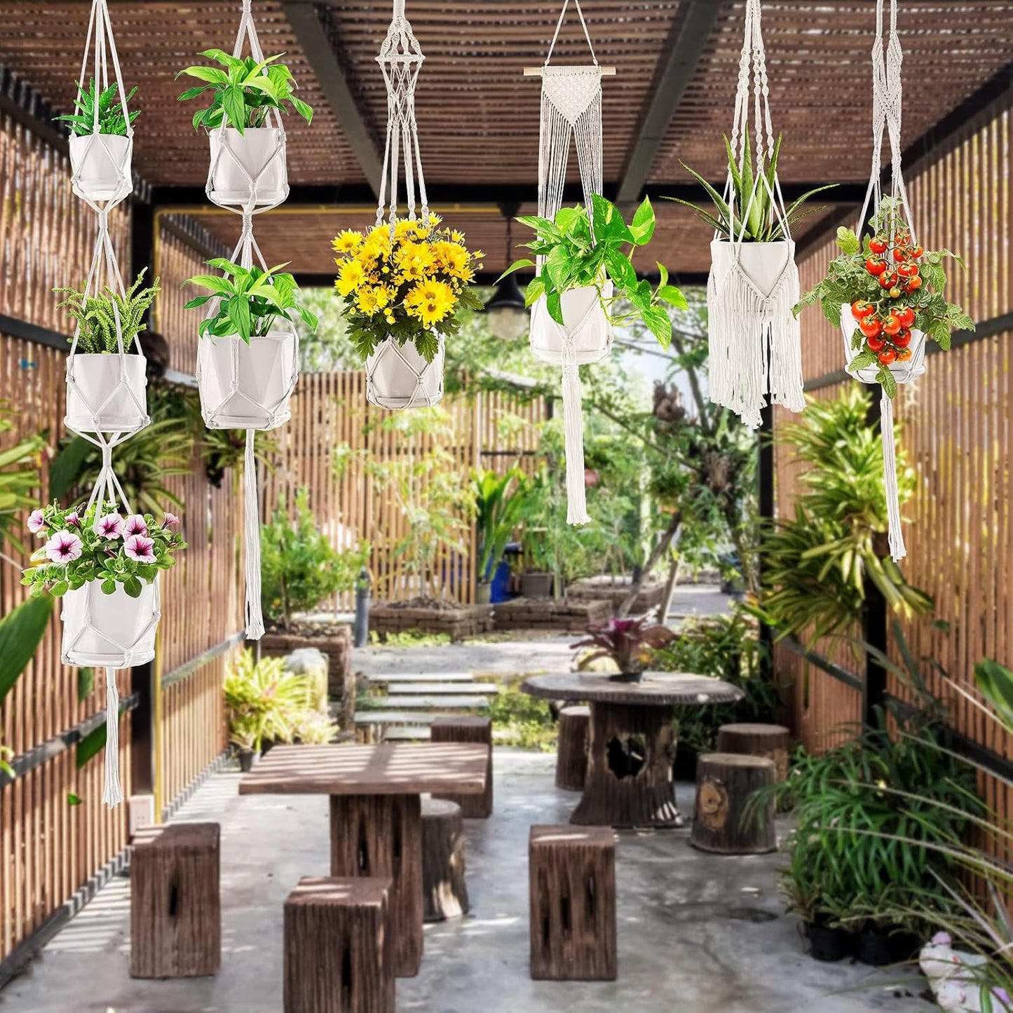 Macrame Plant Hangers, 6Pack Hanging Planters for Indoor Plants w/ 6 Set Hangers Kit Handmade Macromay Plant Hangers Indoor Flower Pots Holder Stand for Boho Home Décor (POTS NOT Included)