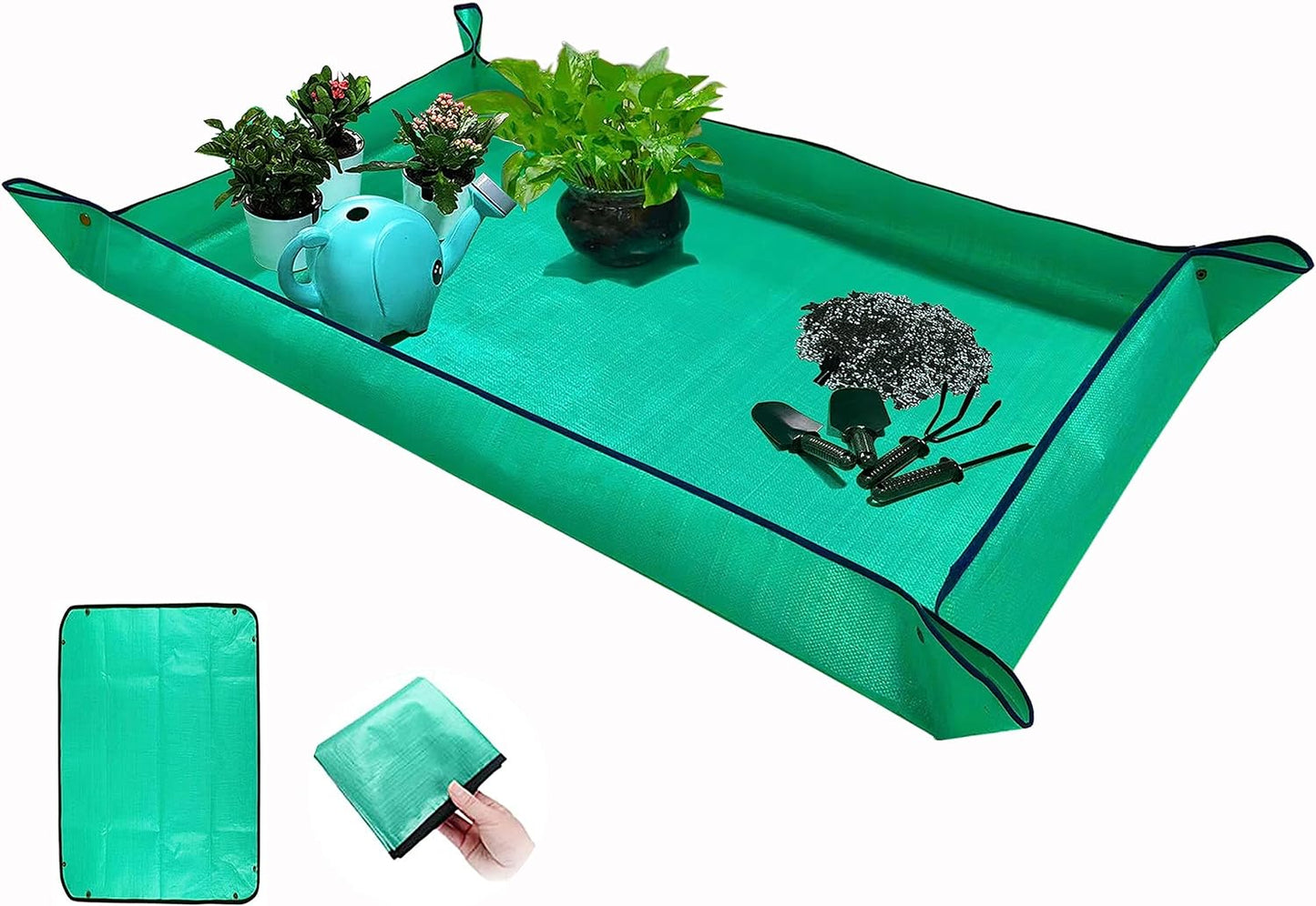 BIUWING Extra Large Plant Repotting Mat,Thickened Waterproof for Indoor Plant Transplanting and Mess Control,Foldable Succulent Portable Gardening Mat (43'*30',Green)