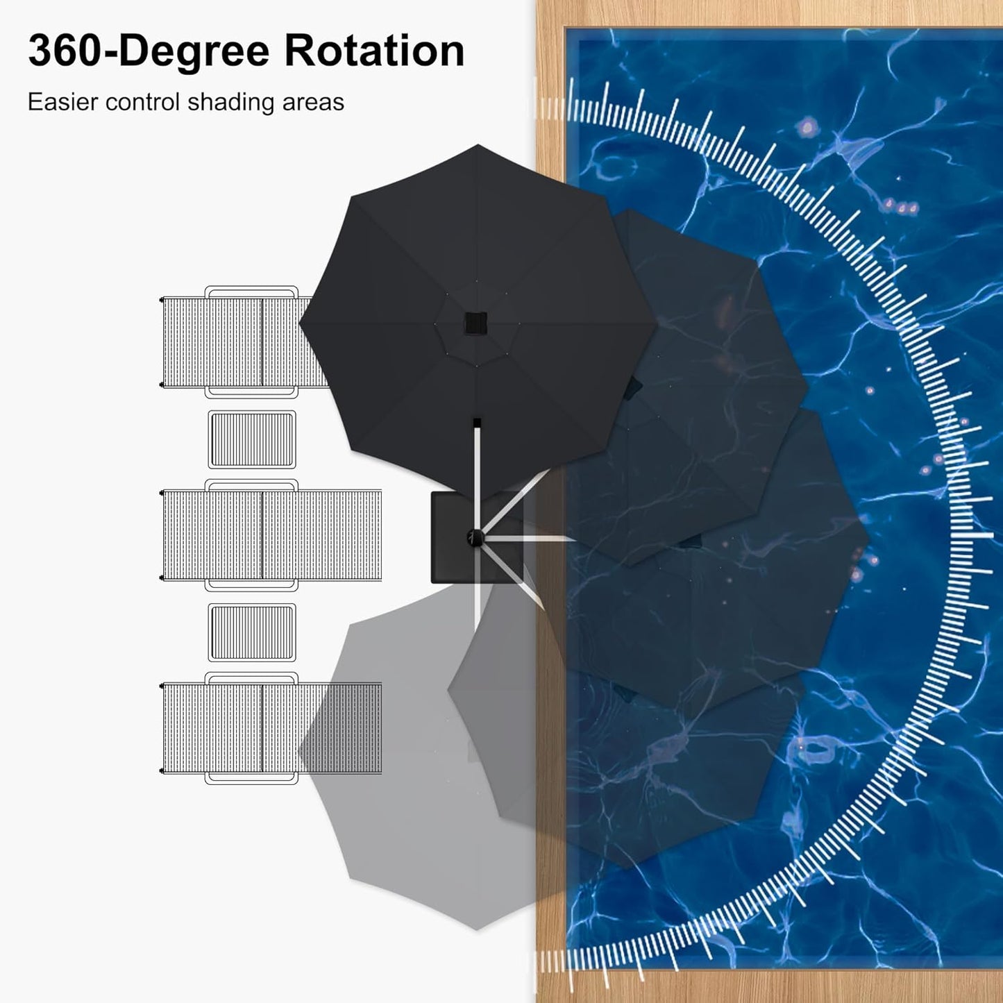 PURPLE LEAF 11ft Solar LED Patio Umbrella - Large Round Cantilever Umbrella with LED Lights, Windproof, Heavy Duty for Garden, Deck, Pool, Patio, Black
