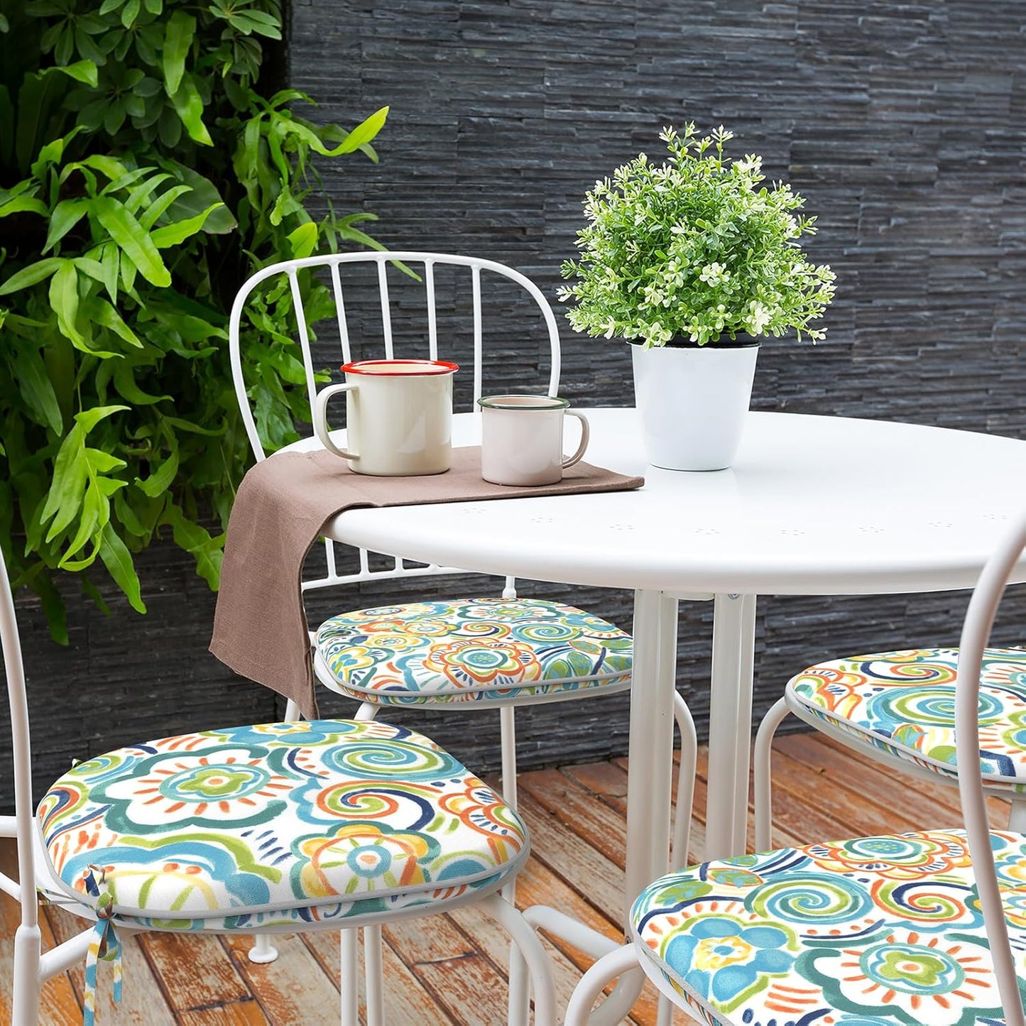 Indoor/Outdoor Chair Cushions 16x17 Inch, Patio Chair Cushions with Ties, All Weather Seat Cushions for Patio Furniture Home Garden Chair Use, Set of 4, Flower Blue