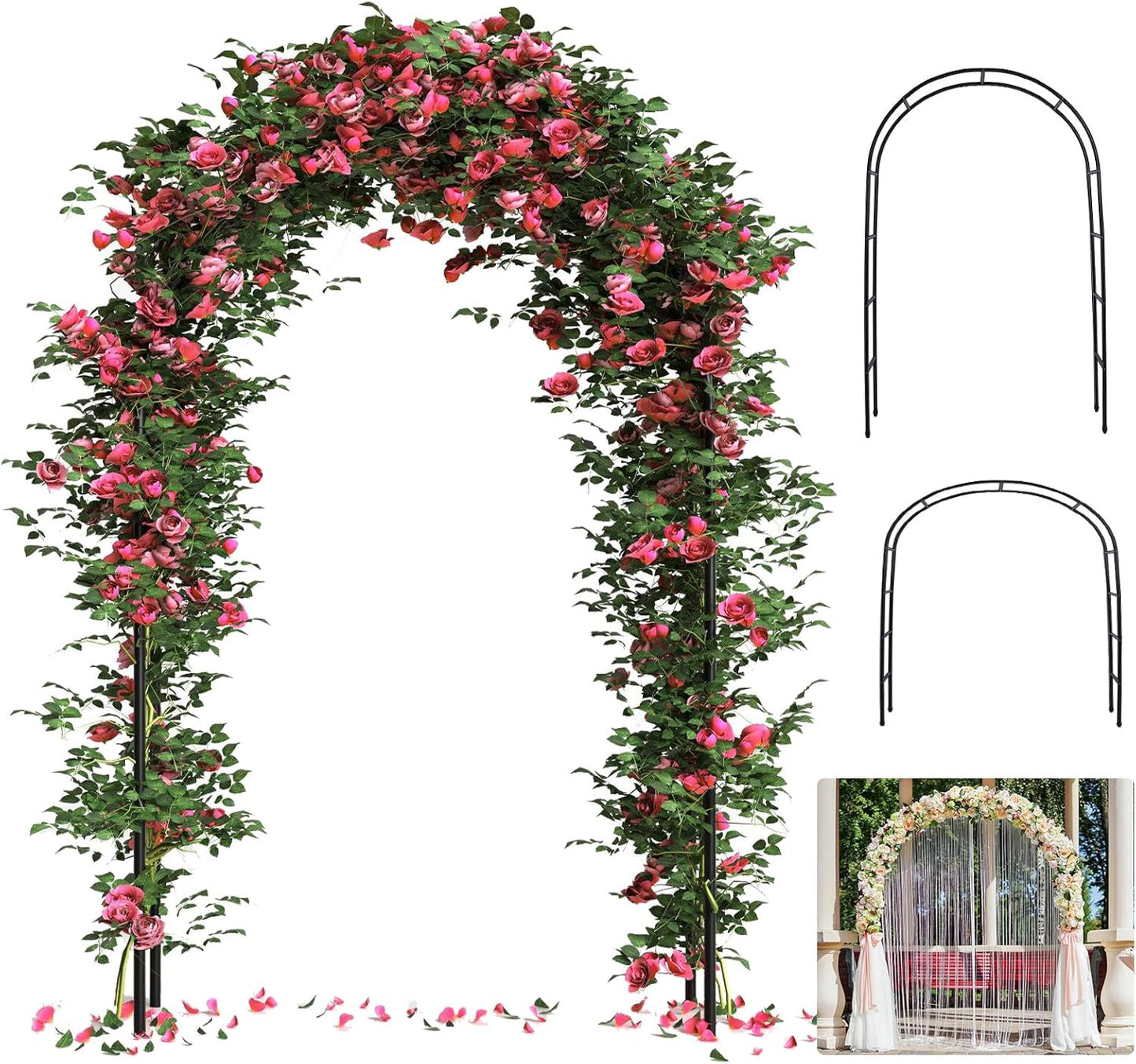 Thickened Rustproof Garden Arch, Wedding Arch- 4.6 * 7.8 or 6.4 * 7.5Ft, Easy to Assemble, Long Lasting and Durable, Metal Arch for Garden Arbor Trellis & Climbing Plant