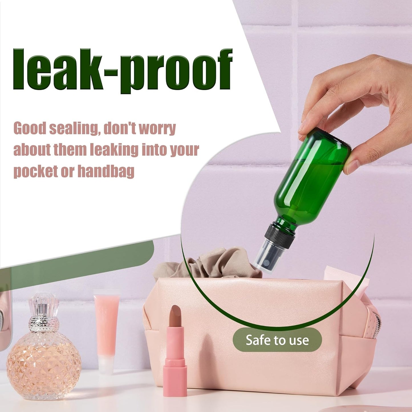 2 oz Glass Spray Bottles, Reusable Fine Mist Sprayer Small Spray Bottle, Leak-Proof Design, Perfect for Travel, Skin Care, Perfumes, Botanical, Cleansing (Green, 2oz-48pcs)