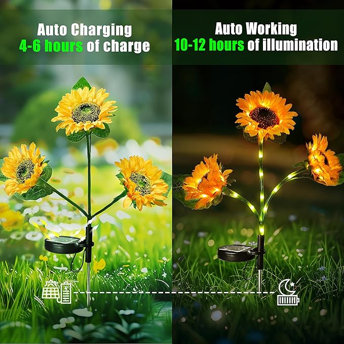 Flumy 2 Pack Solar Firefly Lights + 3 Pack Sunflowers Lights for Yard, Patio, Pathway, Lawn, Walkway, Camping, Pool