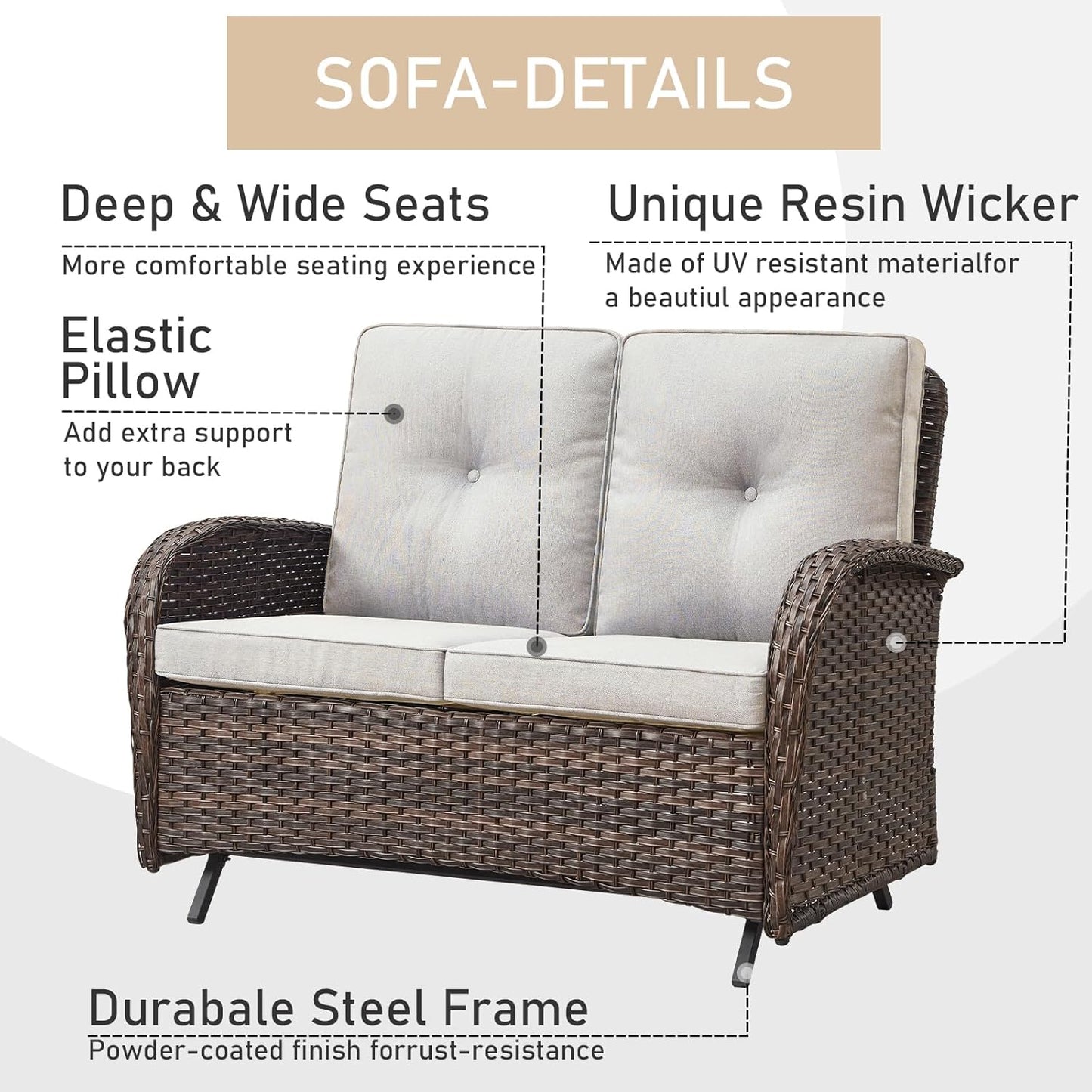 HUMMUH Patio Furniture 7-Piece PE Wicker Outdoor Conversation Set,All-Weather Rattan Swivel Chairs with Ottomans Glider Loveseat for Backyard,Poolside,Deck