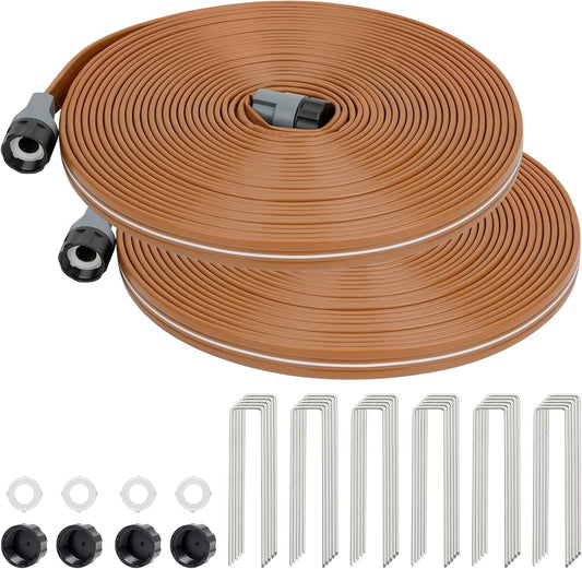 LINEX Sprinkler Soaker Hose 50 ft 2 pack for Garden, Watering Hose with Holes, High-Efficiency Sprinklers System for Lawn and Garden with Staples