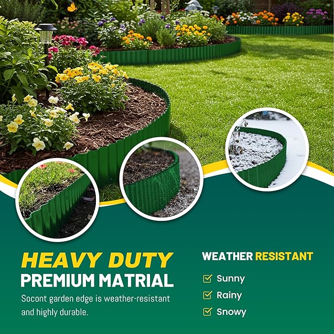 Corrugated Metal Garden Edging, 6"×40Ft Durable Landscape Border for Garden, Lawn, Flower Beds and Paver Edging (Green)