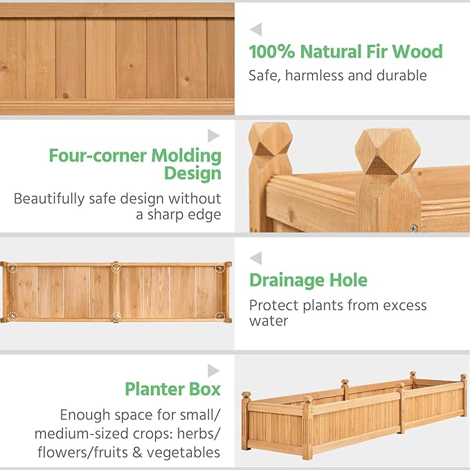 Yaheetech 90.5″ L×23.5″ W×16″ H Wooden Raised Garden Bed, Horticulture Wood Rectangular Garden Planter Outdoor, Raised Planter Box for Yard/Greenhouse/Vegetable/Flower/Herbs, Light Brown