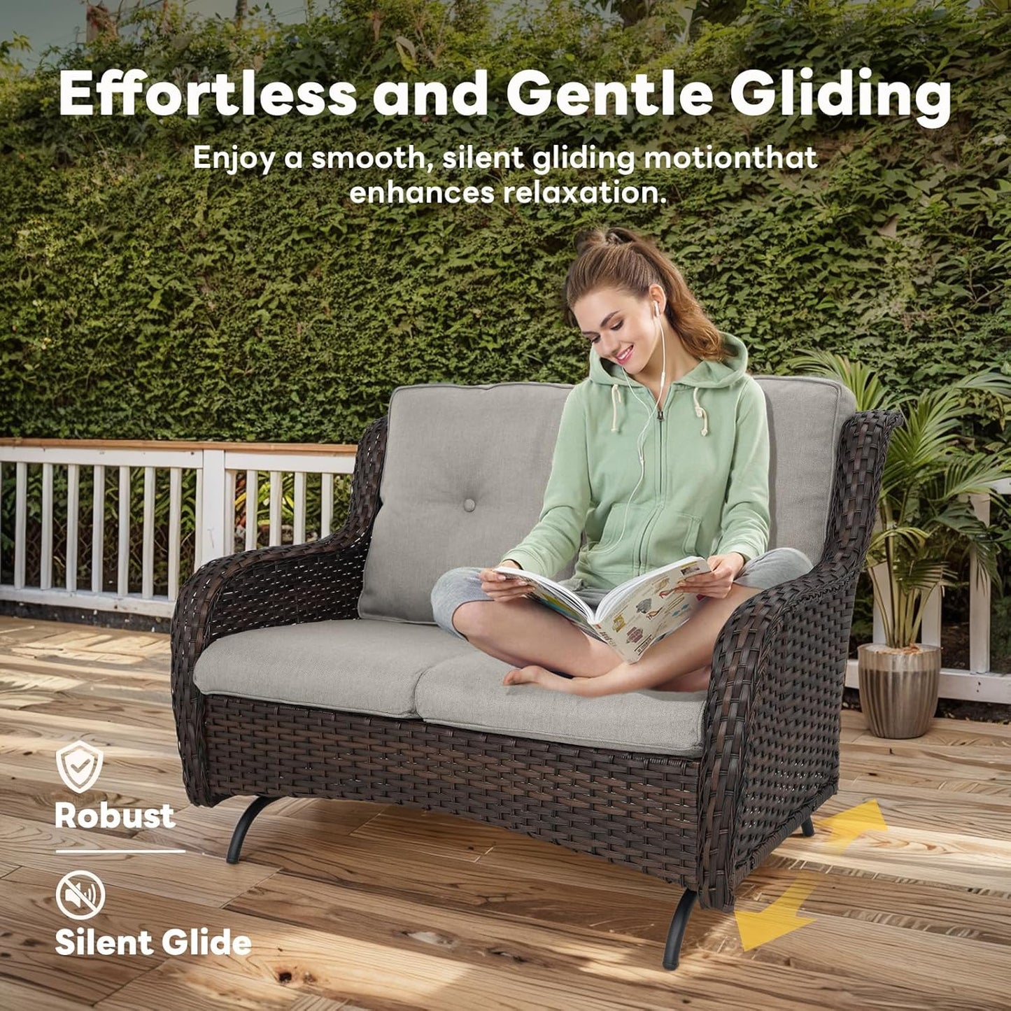 Outdoor Patio Furniture Set - 7 Piece Brown Wicker Conversation Patio Furniture Set All Weather Swivel Chairs with Ottoman and Loveseat Glider Chair for Deck Balcony Backyard