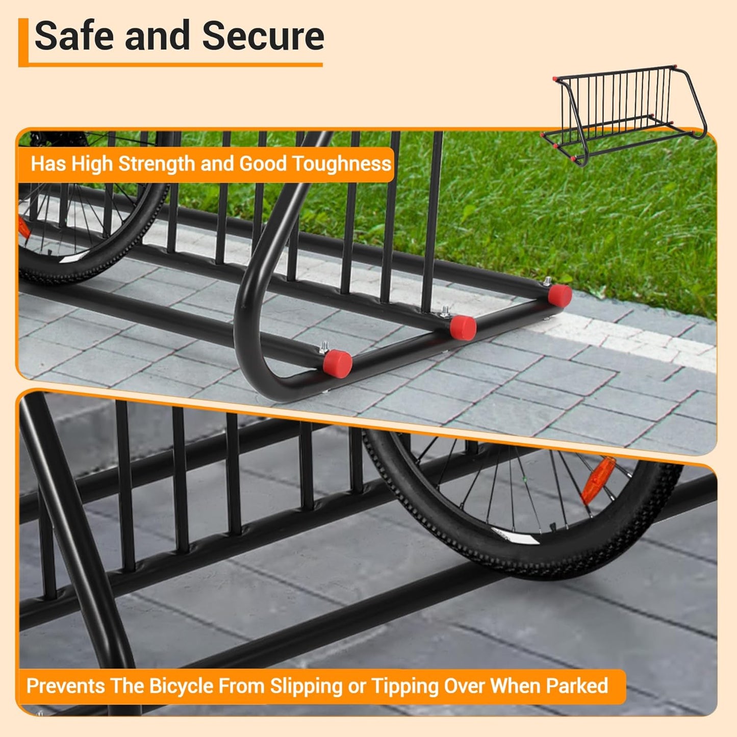 10 Holders Commercial Grid Bike Racks, 60" Length Outdoor Bike Rack, Powder Coated Steel Floor Bike Rack for Garages, Stores, Schools & Universities