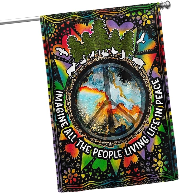 FLAGWIX All The People Living Life In Peace Hippie Flag - House Flag 30x40, Decorations For Home, Outside - Peace Sign, Boho, Hippie Decor, Double Sided, Heavy Duty Canvas Flag Indoor Outdoor