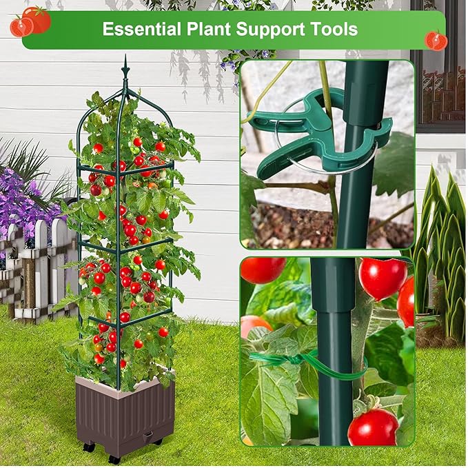 Raised Garden Bed Planter Boxes with Trellis,1pcs 70.9"Self-Watering Tomato Planter Boxes with Trellis for Climbing Vegetables Plants Flowers Tomato with Wheels,Use for Indoor Outdoor (Brown)