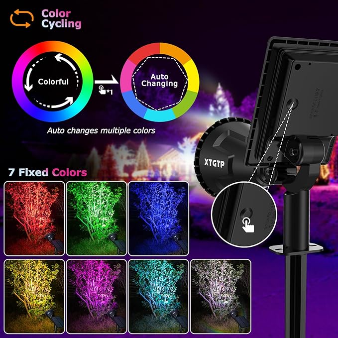 Solar Spotlights Outdoor Color Changing, 180°Adjustable Flag Pole Lights, IP67 Garden Lights Solar Powered Waterproof, Wall Lights for Garden Pool Area Pond, Landscape Solar Light for Yard