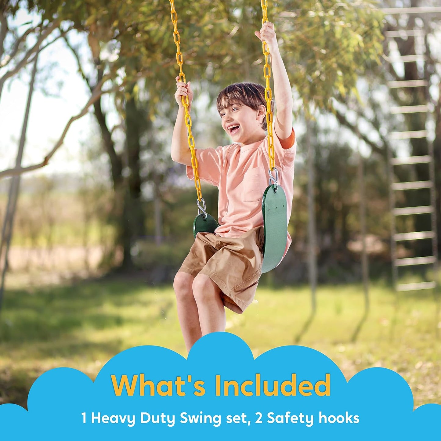 TURFEE Heavy Duty Swing Seat Green Color with 66” Chain, Swing Set Accessories Replacement with Snap Hooks for Kids Outdoor Play Playground