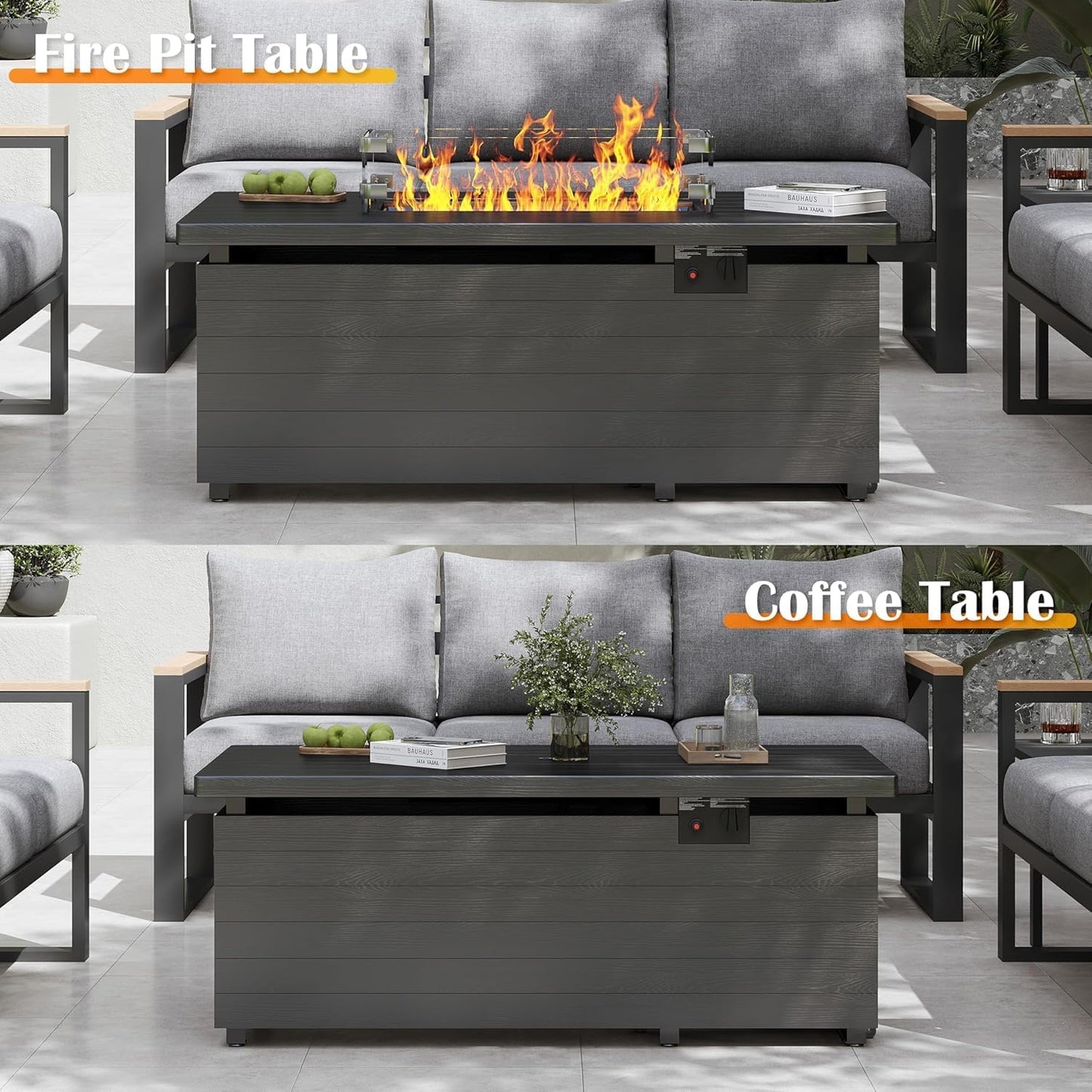 Sundale Outdoor 7 Pieces Metal Patio Furniture Set with Fire Pit Table, Outdoor Sectional Sofa w/6 Inch Olefin Cushion, Modern Outdoor Conversation Sets