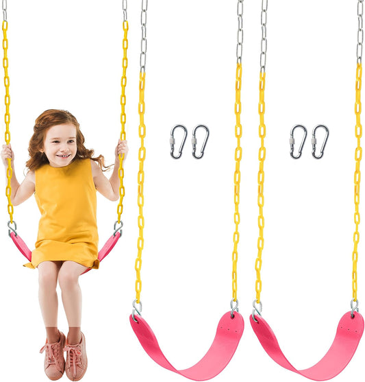 TURFEE 2 Packs Heavy Duty Swing Seat, Swing Set Accessories Replacement with 4 Snap Hooks for Kids Outdoor Play Playground, Trees, Swingsets, Playground(Pink)