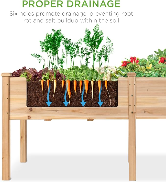 Best Choice Products 72x23x30in Raised Garden Bed, Elevated Wood Planter Box Stand for Backyard, Patio, Balcony w/Divider Panel, 6 Legs, 300lb Capacity - Natural