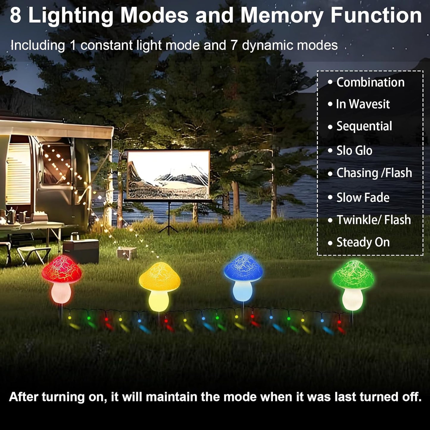 Mushroom Solar Lights Outdoor Decor - 8 Pack 50 LED Crackle Mushroom Lights, 23ft Solar Powered Fairy String Light with 8 Modes, Waterproof for Outside Garden Yard Patio Pathway, Colorful