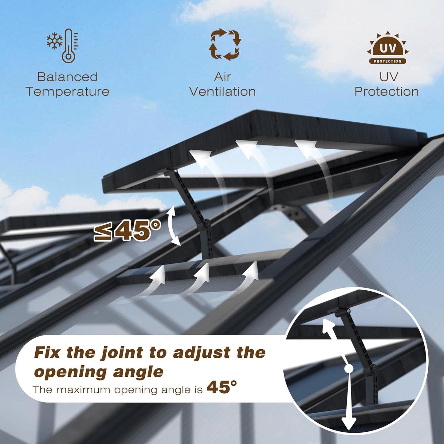 6x12 FT Greenhouse Kit for Outdoor, Thickened Polycarbonate Panel Wooden Walk-in Green House with Lockable Door and Adjustable Roof Vent, Backyard Garden, Black