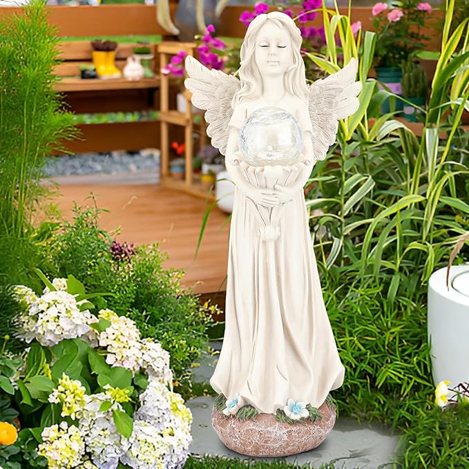 Angel Statue for Garden - 16.3 inches Guardian Solar Garden Statue, Gardening Gifts for Mom Grandma Lawn Ornaments Figurines for Outdoor Decor