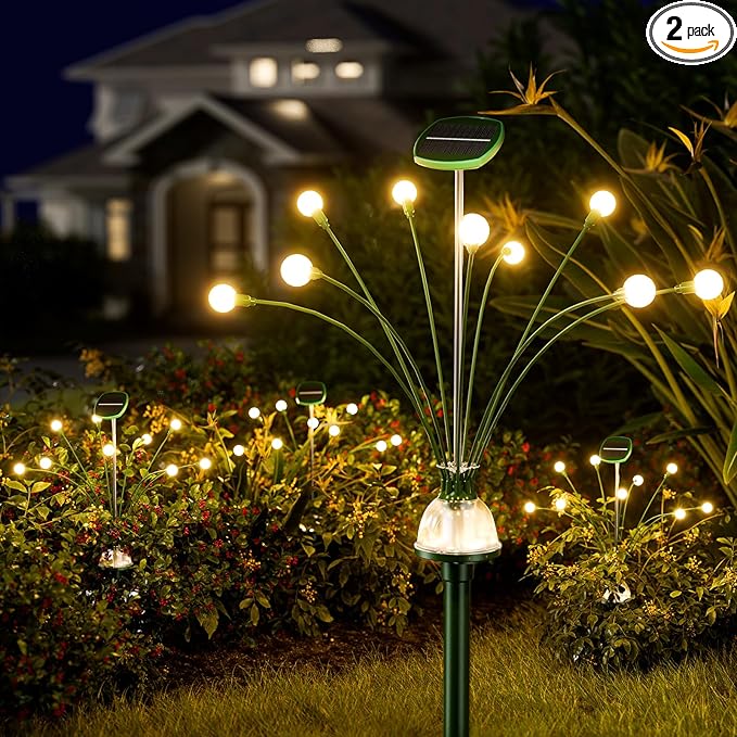 AOSEA Larger Bulbs Solar Garden Lights Outdoor, 2 Pack 18 LED Solar Firefly Lights Fairy Swaying by Wind for Outside, IP67 Waterproof,for Patio Garden Yard Walkway Sidewalk, Black