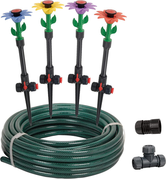 Eden 97065 Daisy Above-Ground 50 Ft Garden Hose and Sprinkler System, DIY Plant Watering Set