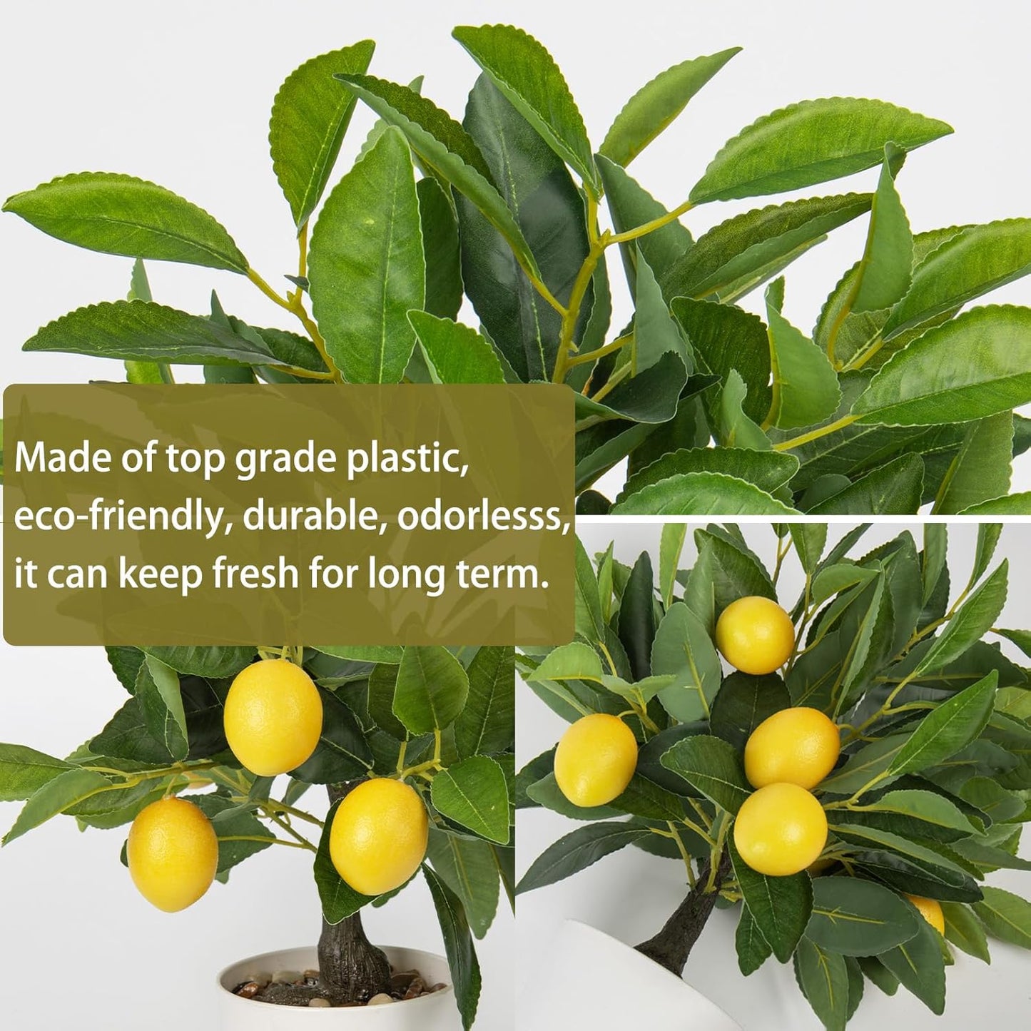 Artificial Potted Plants 15.7 inches Fake Lemon Tree Artificial Lemons Citrus Tree with White Pot Faux Plants Indoor for Home,Office, Living Room Table, Desk