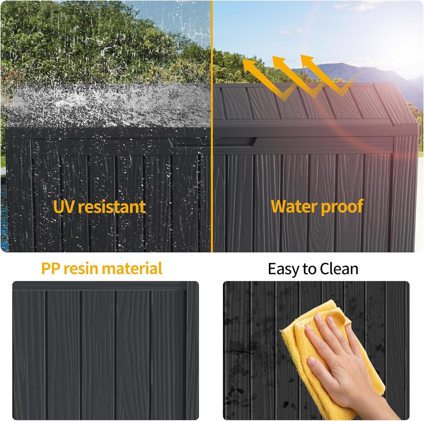 80 Gallon Waterproof Large Resin Deck Box Indoor/Outdoor Lockable Storage Container and Seating for Garden, Pool, and Patio (80 Gallon, Black)