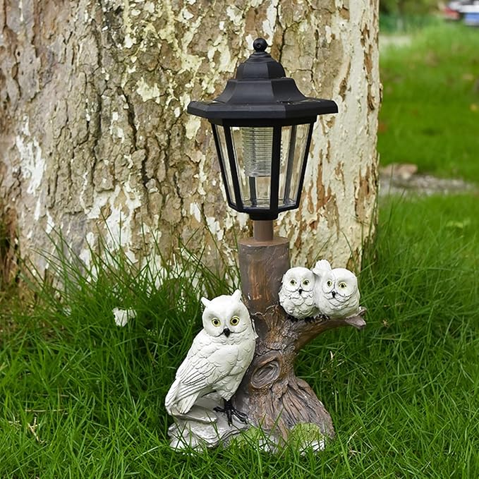 Solar Garden Outdoor Decor Statues Cute Dazed Owls with Light,Outside-Outdoor Decorations Sculptures for Patio Yard Lawn Walkway Ornaments Clearance Gifts for Mom Grandma Birthday