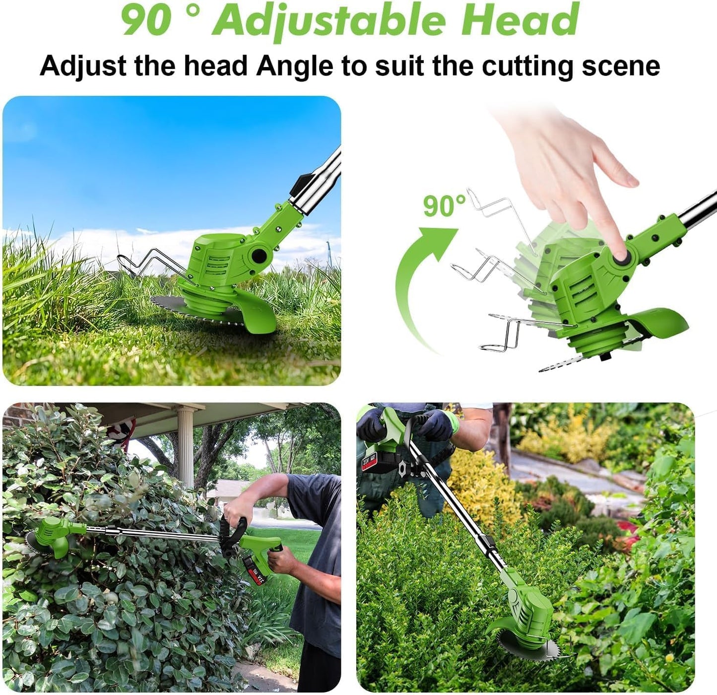 Electric Weed Wacker,Weed Eater on Battery Operated,Comes with Two 24V Batteries and Three Different Types of Blades,3 in 1 Trimmer Lawn/Cordless Trimmer for Lawn Yard Garden (Green)