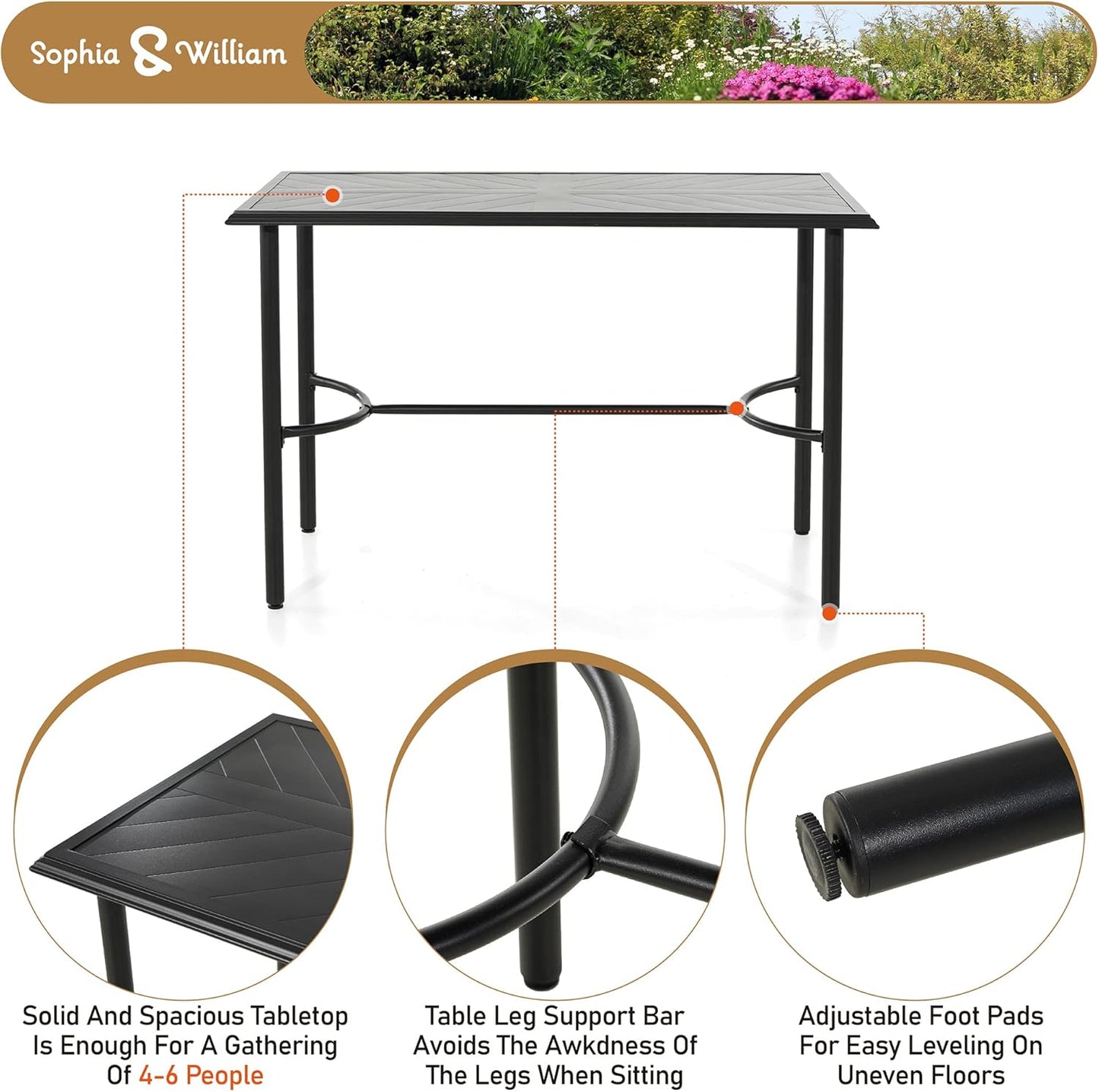 Sophia & William Patio Bar Set 5 Piece Outdoor High Dining Table and Chairs Set, 4 Swivel Bar Stools and 1 Rectangular Bar Height Table, All-Weather Metal Furniture Set with Red Cushion