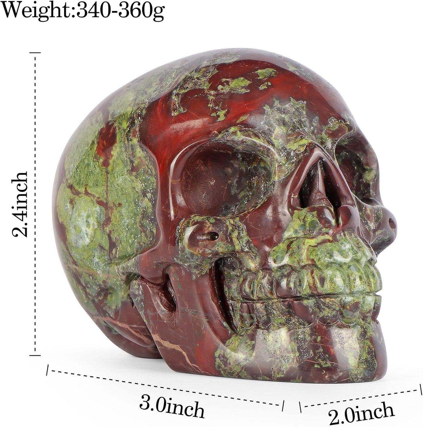 3.0" Dragon Blood Stone Crystal Skull Head Figurine Healing Stone Carved Sugar Skull Statue Sculpture Decor Day of The Dead Statue Ornaments Halloween Decoration