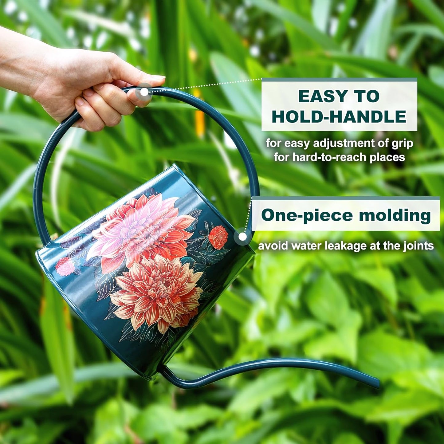 Berry&Bird House Plants Watering Can - Indoor & Outdoor 1/2 Gallon Stainless Steel Water Can with Long Spout Garden Decoration for Flower Bonsai Succulent Gardening Large Watwer Bottle(2L/68oz,Dahlia)